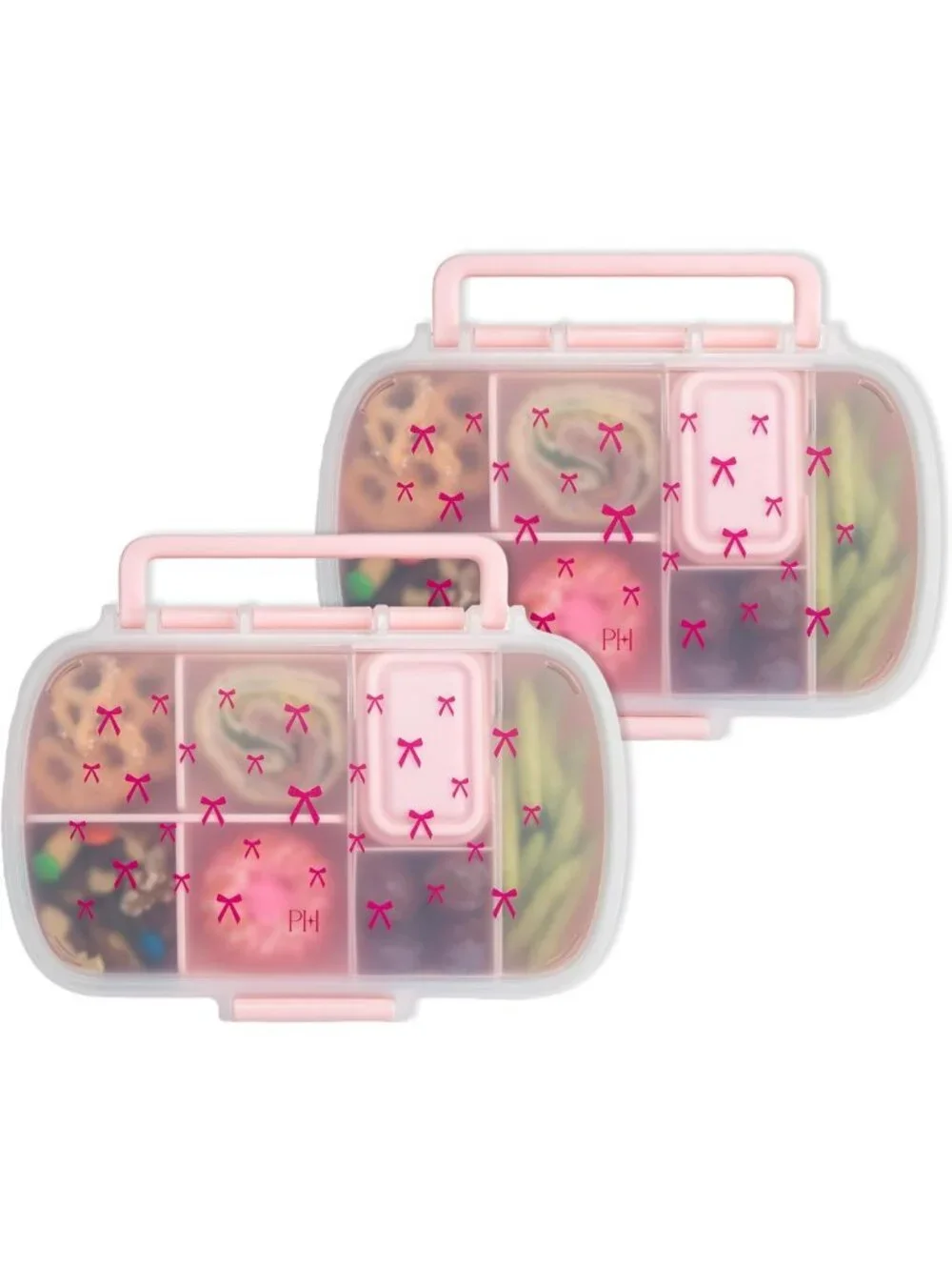 Bento Style Snack Boxes 2-Pack | 7-Compartment Lunch Containers with Phone Stand